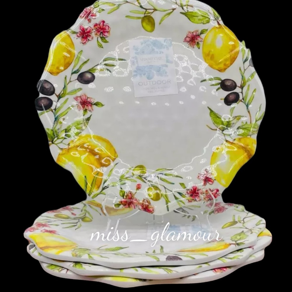 Tuscan Lemons and Olives Melamine Dinner plates Set of 4 by Shabby chic
